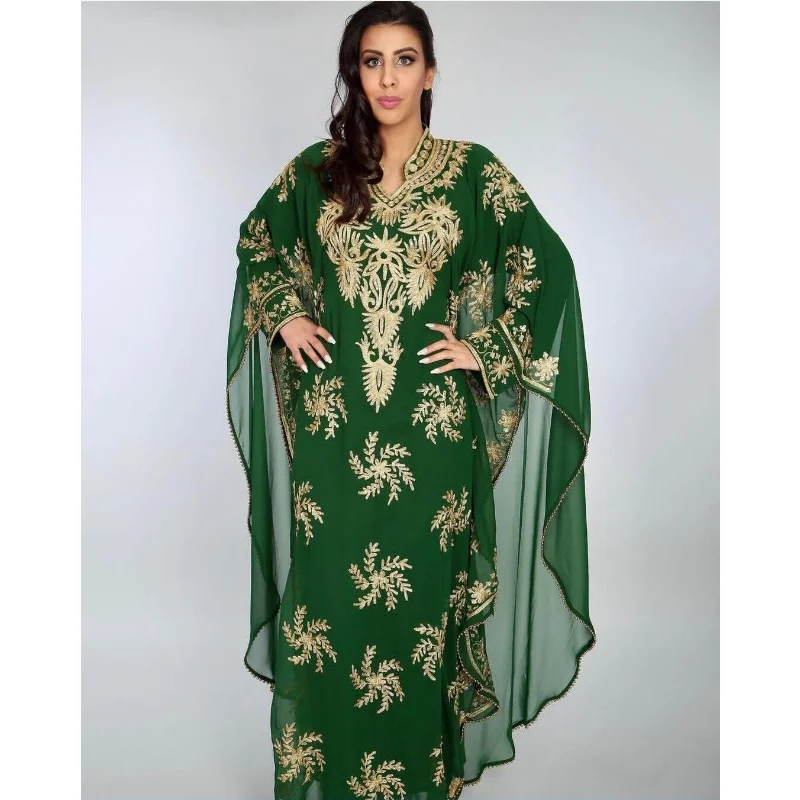 Green Dubai Marocco Caftani Farasha Abaya Dress Abito Lungo Molto Fantasia Abbigliamento Di Tendenza Moda Europea E Americana