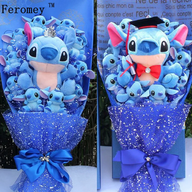 Bouquet de Fleurs en Peluche de Dessin Animé Disney CAN o Stitch Doraemon,  Jouet Kawaii de Remise de Diplôme, Leon, Cadeau d'Anniversaire