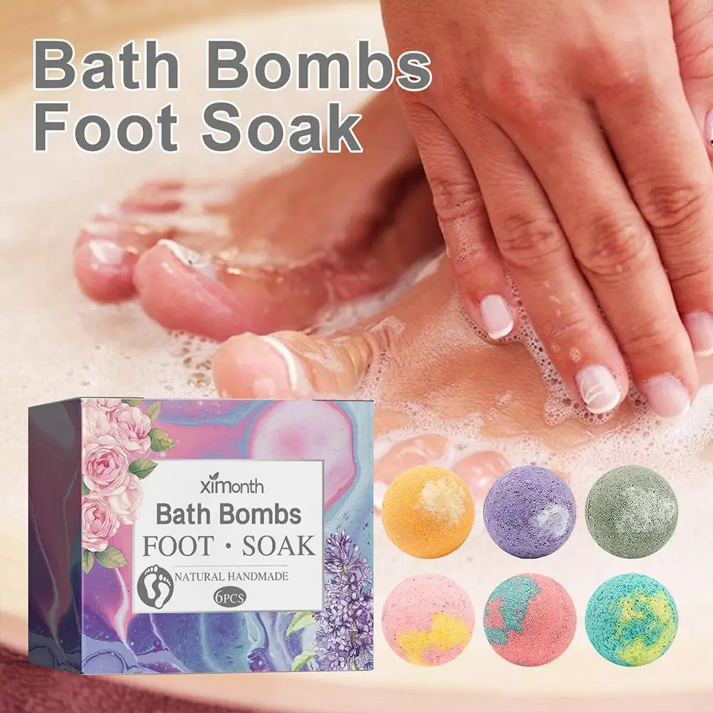 6pcs cake bath bombs gift box set moisturizing exfoliating body cleaning skin care spa bubble bath salt essential oil soap 6Pcs Foot Bath Bombs Gift Set Natural Mini Handmade Bathing Foot Spa Bomb Rich Essential Oils For Moisturizing Skin Scents