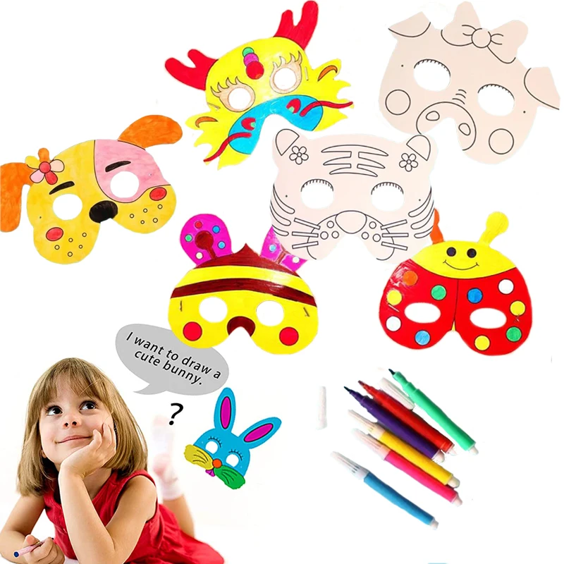 8 Pcs DIY Kids Color Cartoon Animal Painting Mask Kindergarten Graffiti Art Craft Toys Children Creative Painting Toys Gift craft toys