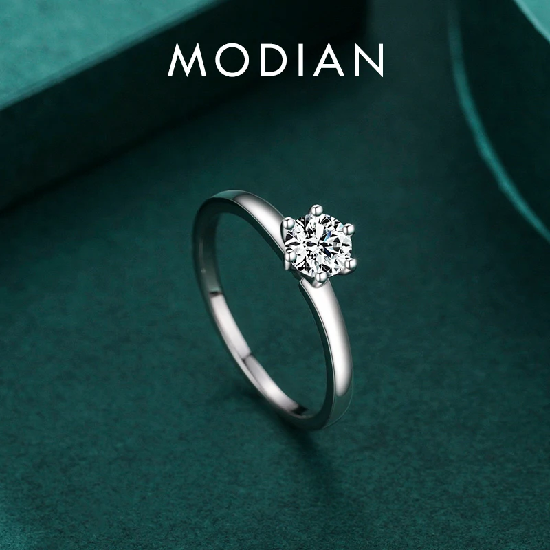 Modian 925 Sterling Silver Classic Simple Round Clear CZ Finger Rings Size 5 6 7 8 9 For Women Wedding Statement Jewelry Gifts silver ring,wedding rings,silver rings