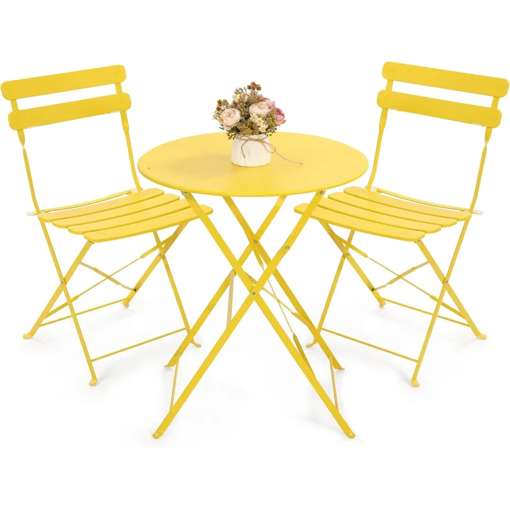 Outdoor 3 Piece Patio Bistro Set, Folding Bistro Table and 2 Folding Chairs, Patio Conversation Furniture Set, Space Savi 2
