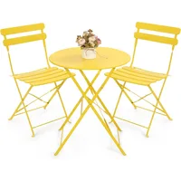 Outdoor 3 Piece Patio Bistro Set, Folding Bistro Table and 2 Folding Chairs, Patio Conversation Furniture Set, Space Savi 2