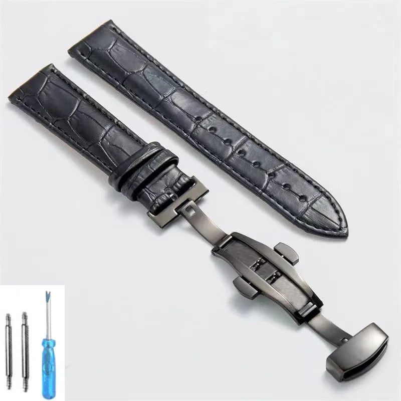 Premium Leather Watch Strap with Butterfly Clasp - Elegant Wristband Accessory