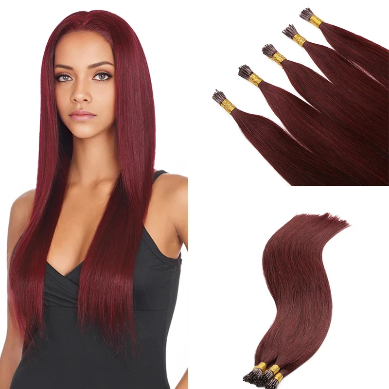 Top Quality Unprocessed I-tip Hair Pre-bonded Human Keratin Russian i tip human hair extensions 99 Straight I Tip Hair