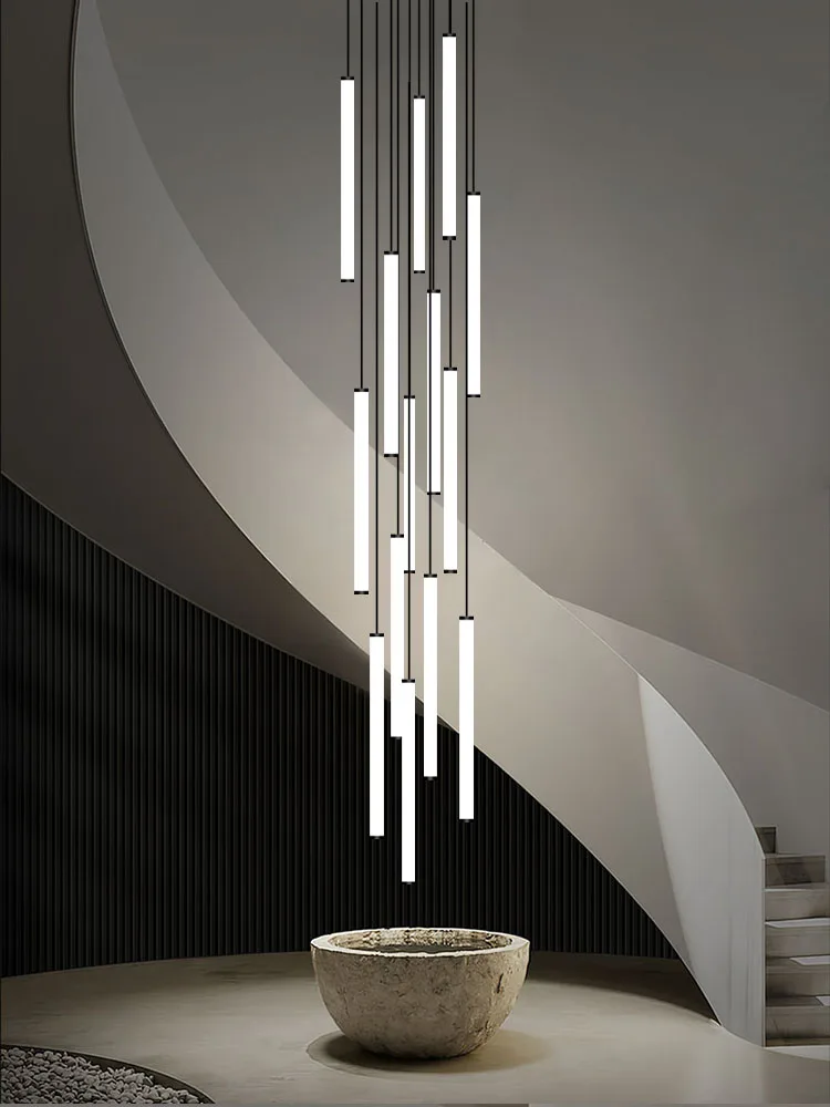 

Modern Luxury Loft Black Ceiling Suspension Light Villa Pendent Lamp Ceiling Lamps for Living Room Acrylic Staircase Chandeliers