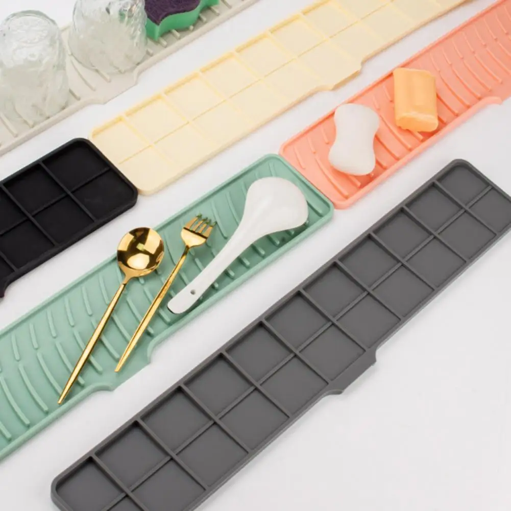 Drain Pad Anti-Slip Quick Drying Soap Spill-Proof Striped Silicone Faucet Mat Countertop Protector Kitchen Utensil Holder faucet mat kitchen tools