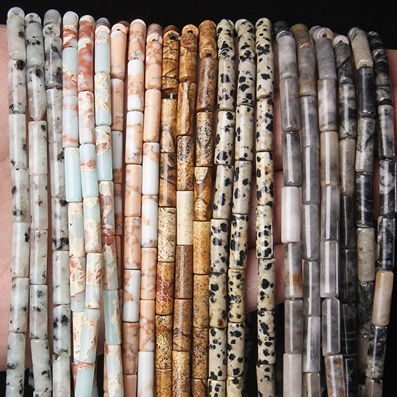 

Pink blue yellow stone beads loose stone spacer tube Cylinder Jaspers Beads 4x13mm for jewelry making bracelet earring necklaces
