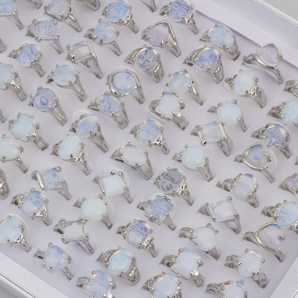 50 Pieces/Lot Imitative Natural Opal Stone Rings Fashion Jewelry Women's Gifts 2023 New