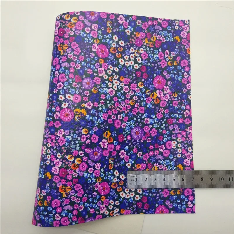 Blue Glitter leathe Flowers Printed Synthetic Leather Metallic Faux Fabric Sprinkls Velvet Fabric For Bows DIY 21x29CM Q404