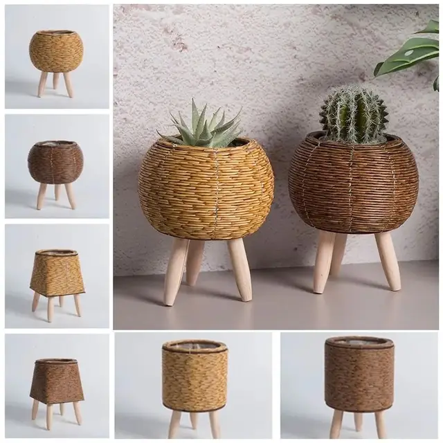 Creative Rattan Woven Flower Pot with Removable Legs 3