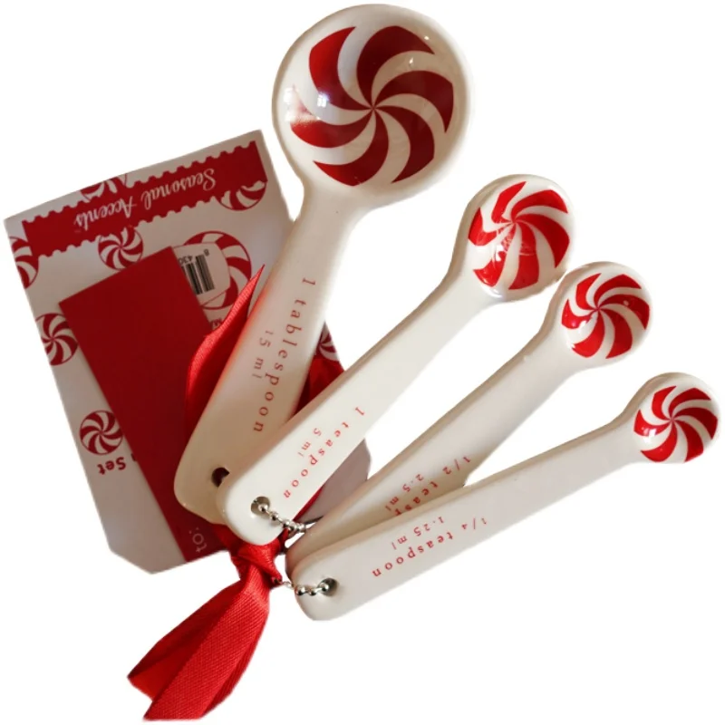 Kitchen Measuring Spoon Set 4 Pcs Christmas candy-colored measuring spoon set Snowflake Style Ceramic Baking Spoon Set Measuring Cups Mini Coffee Spoons