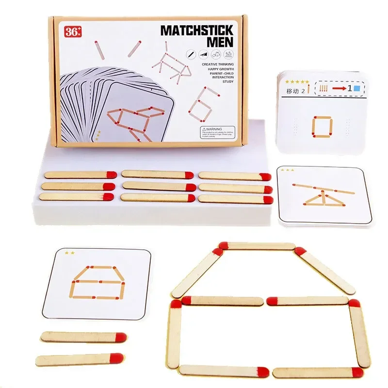 

Montessori Matches Puzzles Game Wooden Toys DIY Math Geometry Board Game Thinking Match Logic Training Educational Toys for Kids