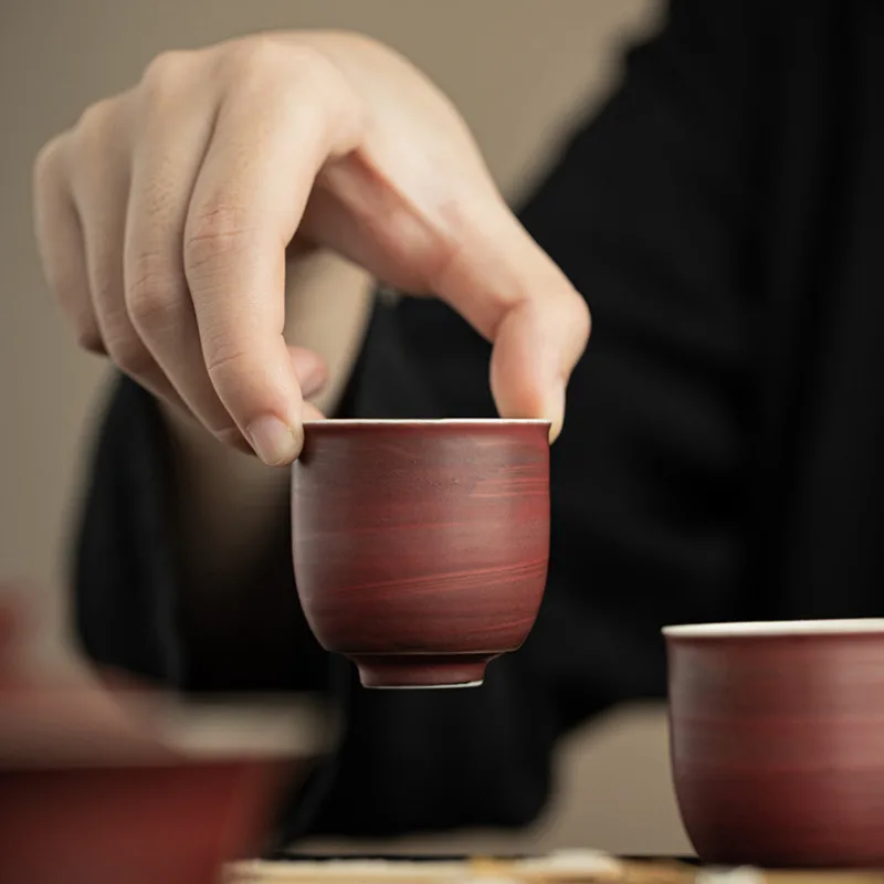 45ML Japanese Pink Yin Ceramic Tea Cup Handmade Brush Turquoise Small Single Master Cup Meditation Cup Tea Pair Kung Fu Teaset