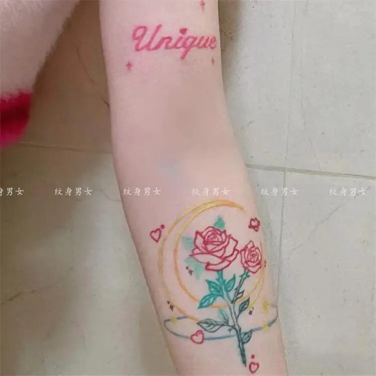 

Festival Accessories Y2k Fake Tattoos Crescent Rose Tattoo Sticker Tatto Waterproof Cute Tatoo Art Hotwife Stickers Wholesale