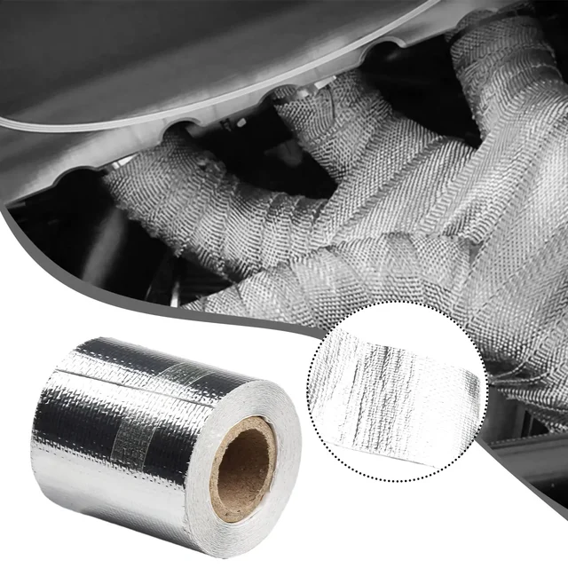 Motorcycle Exhaust Pipe Heat Insulation Tape Thermal Wrap Silver 5M*5cm & 6 Ties Proof Sunscreen Heat Aluminum Foil