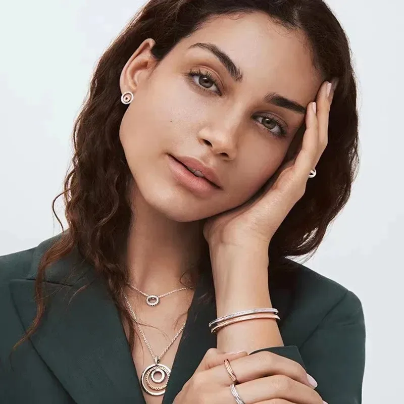 New 925 Silver Original Logo Moments O-shaped Pendant T-shaped Buckle Necklace Women's High Quality Gift 1:1 Original Production