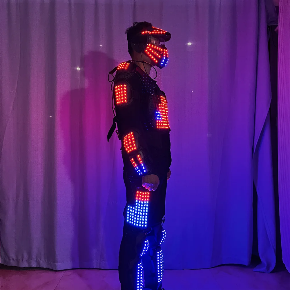 Cool Colorful Program LED Robot Costume Mask Lighting Up Clothes Luminous Jacket Suit Kryoman David Dance Wear Pants Kneepads