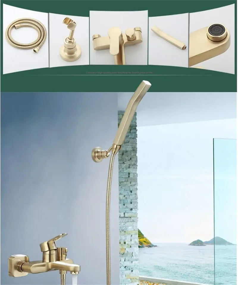 Description Picture 5 of itemBathtub Shower Set Wall Mounted Brushed Gold Bath and Faucet, Bathroom Cold and Hot Bath and Mixer Tap Brass