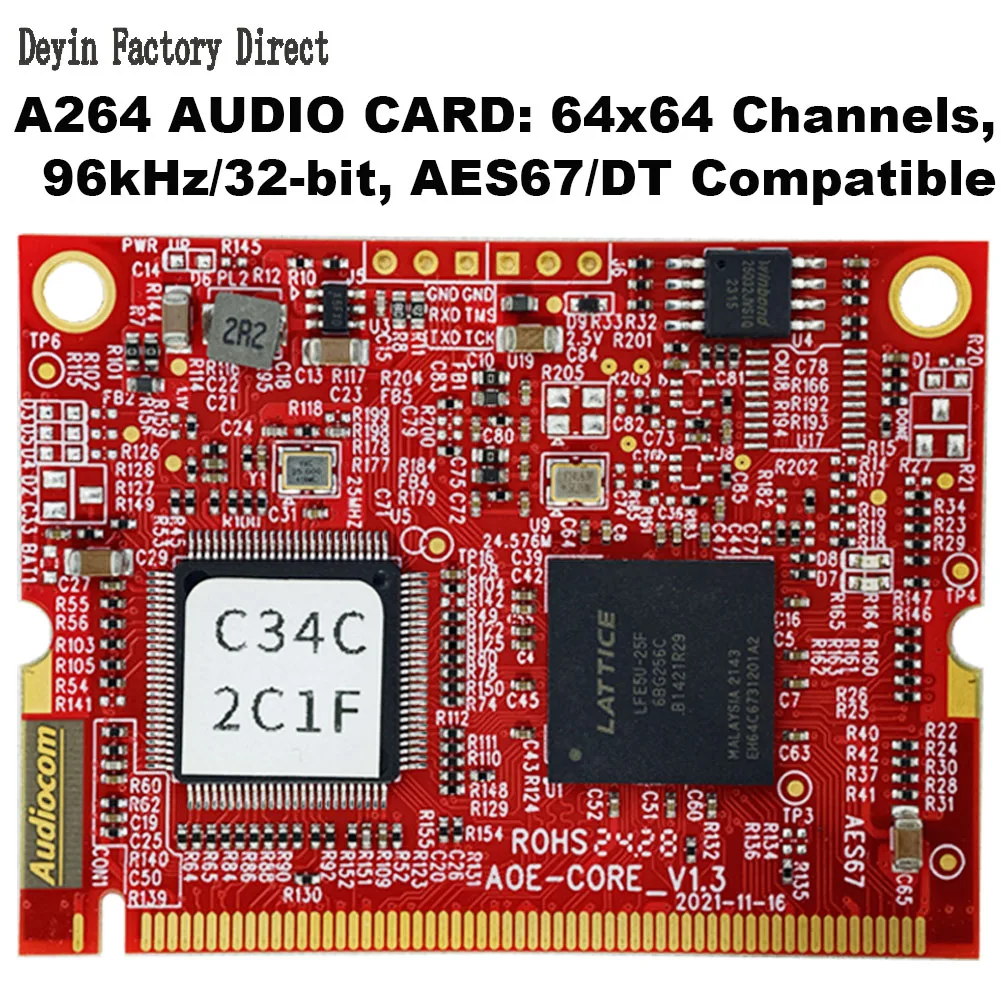 A264 Dante AES67 오디오 전송 카드 64×64 채널 M.2 디지털 오디오 모듈 48/96kHz 32비트
