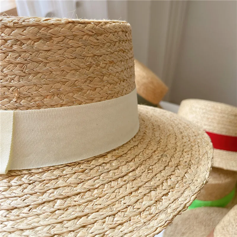 Cappelli Boater in rafia cappello estivo da donna con fascia a