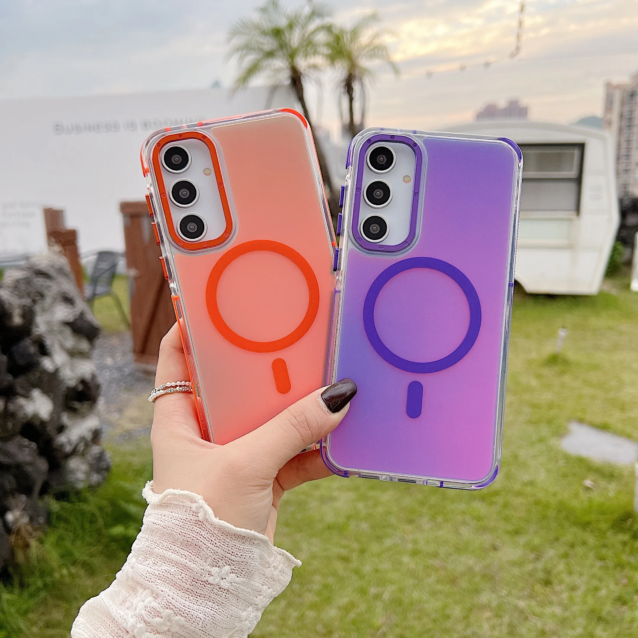 Luxury Magnetic Metal Lens Phone Case with Discolour Cover