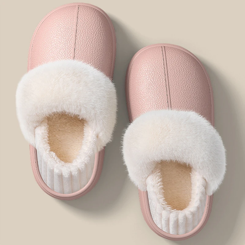 Waterproof Thick Bottom Cotton Slippers Women Comfortabel Detachable Insole Plush Slides Woman Non Slip Warm Home Slippers
