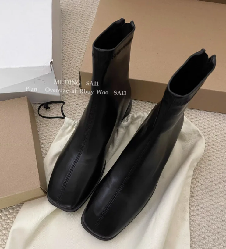 

Woman Flat Boots Shoes Low Leather Rubber Rome Basic Hoof Heels PU Fabric Women's Leather Boots Shoes Low Rubber Rome Basic Hoof