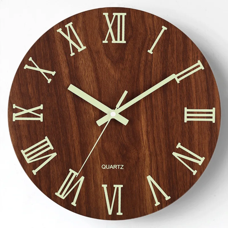 12 Inch 3D Luminous Wall Clock Creative Wood Round Clock Nordic Minimalist Week Watch Clocks Mute Quartz Wall Clock Home Decor 