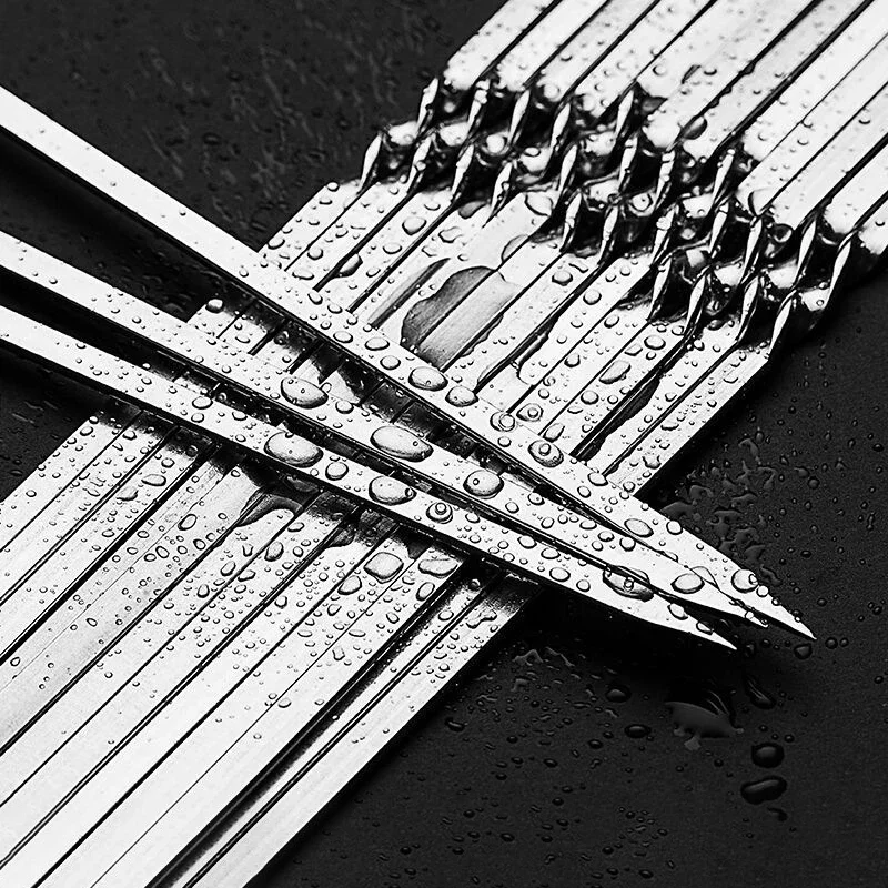 10/20Pcs Barbecue Skewer Stainless Steel Flat Skewers Reusable BBQ Skewers Kebab Iron Stick For Outdoor Camping Picnic BBQ Tools bbq skewers