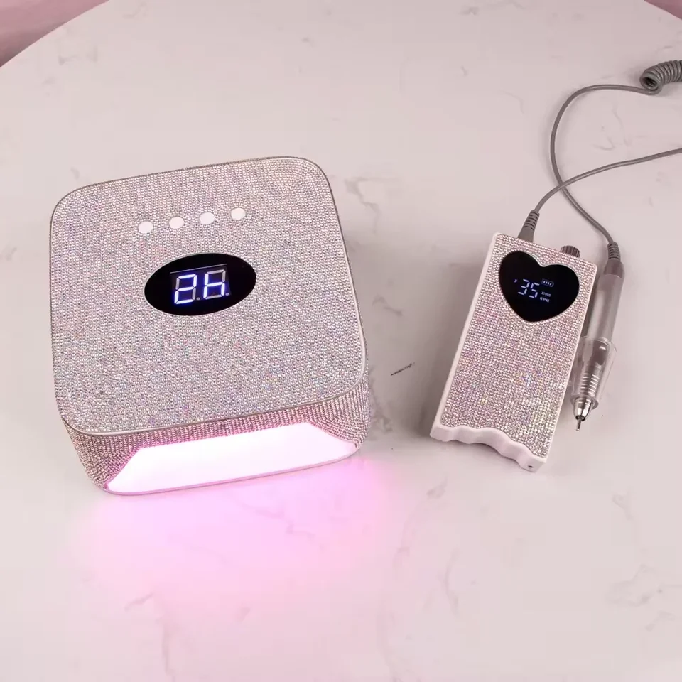 무선 충전식 LED UV 네일 램프, 무선 고속 경화 LED 젤 광택제 네일 라이트 드라이어, 다이아몬드 네일 드릴