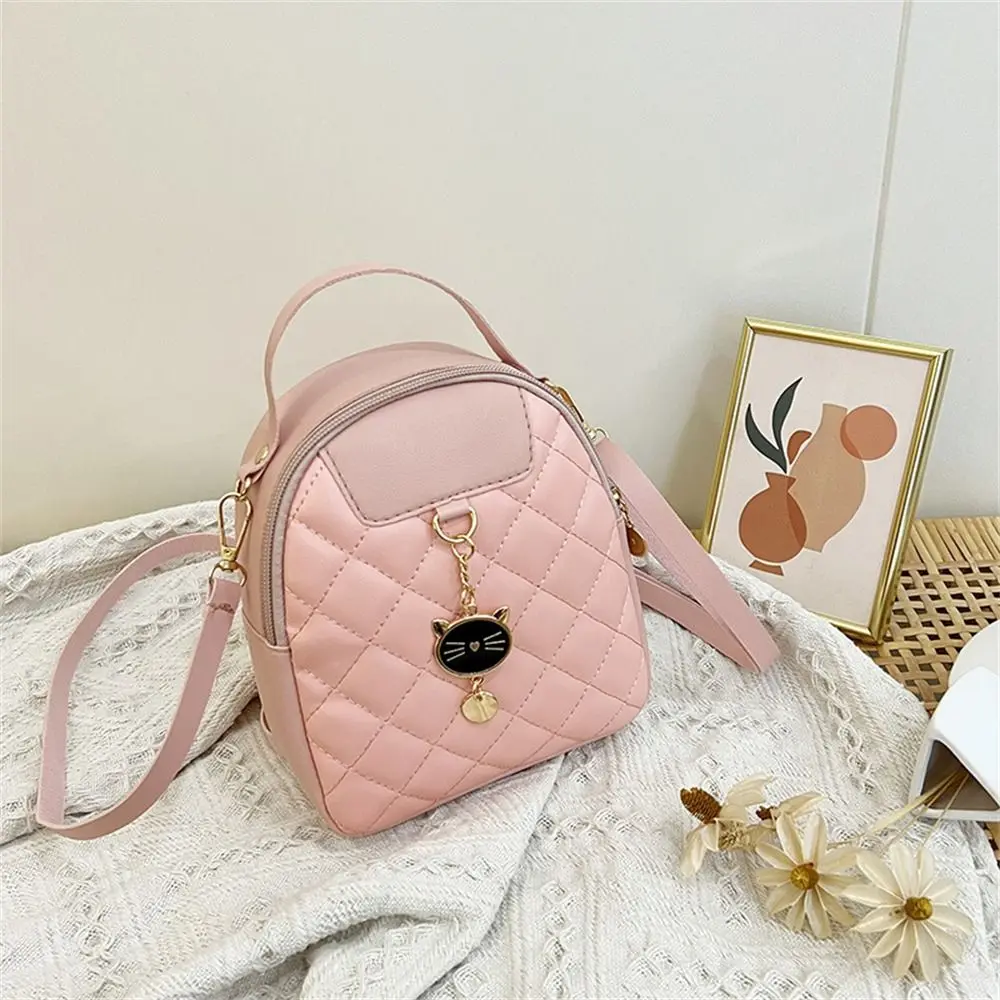 Fashion Small Backpack Women Girls Shoulder Bags Grids PU Leather Bag Mini School Bags Casual Rucksack 2