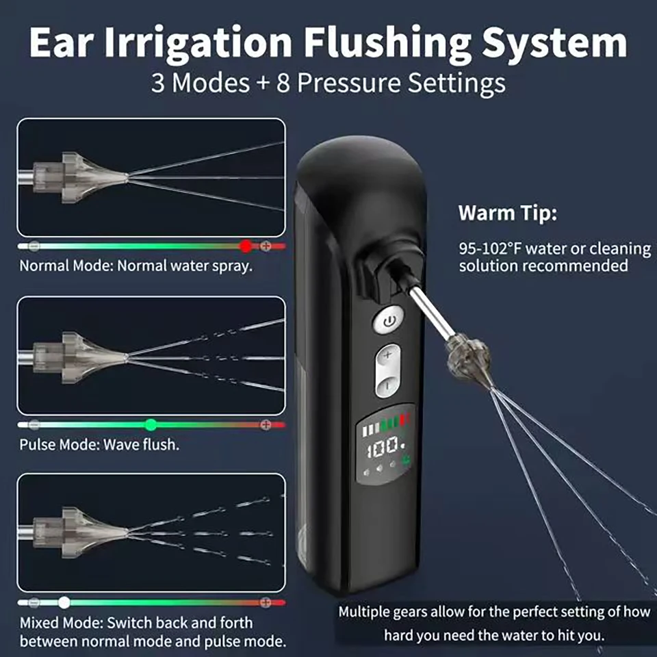 New Arrivals Waterproof 3 Modes Ear Wax Removal Kit 2000mAh Battery Capacity LCD Electric Ear Cleaner with 250ml Water Tank 2