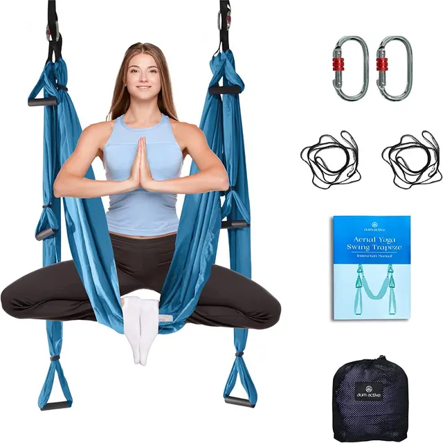 yoga mat Aum Active Aerial Silks Yoga Swings for Indoor Use, Yoga Sling Hammock, Blue 1