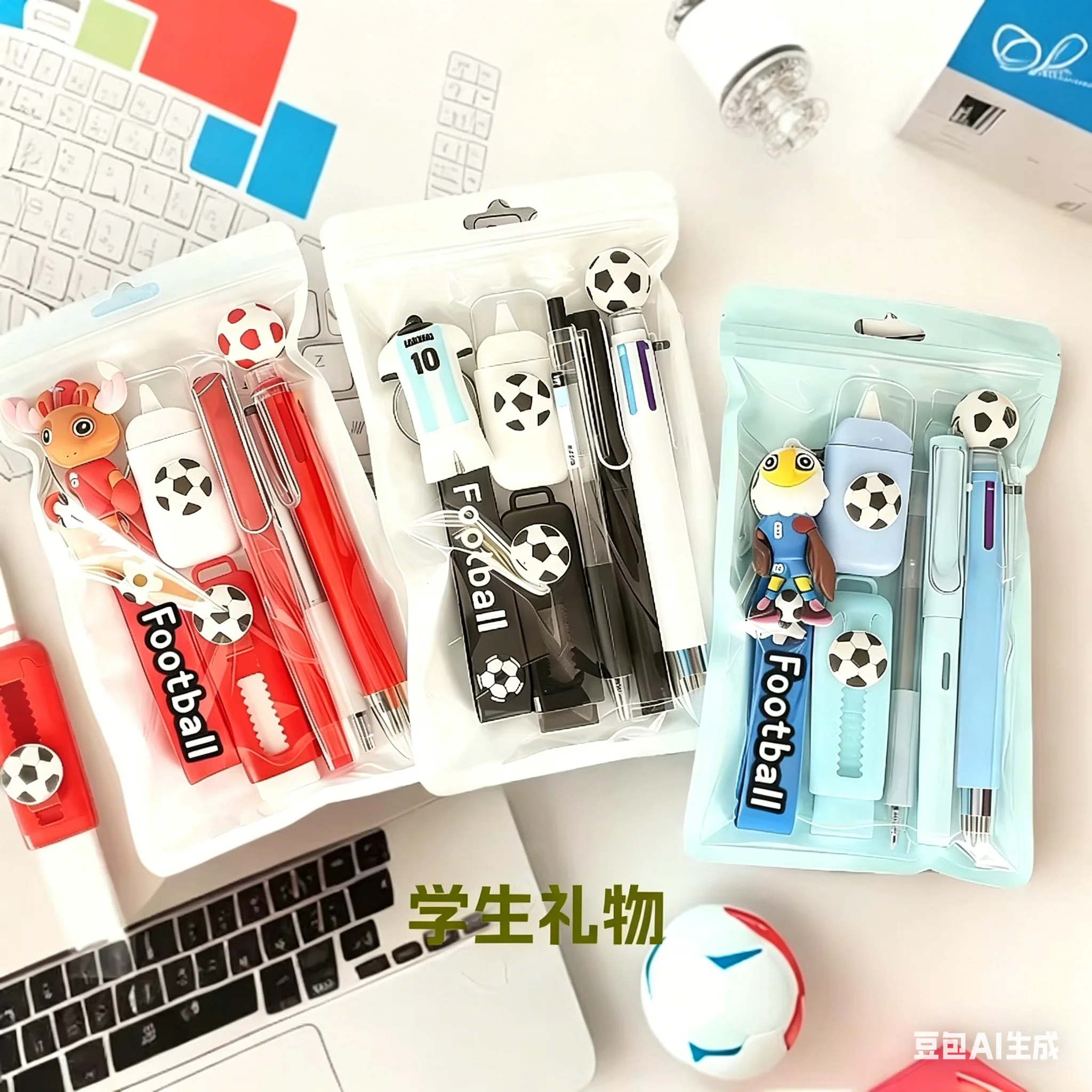 Soccer Sport Stationery Kit Cute Football Themed School Supplies Set With Pens Eraser Correction Tape Keychain Gift For Boys Tee - 4