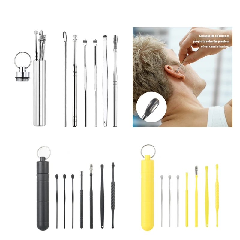 Ear Wax Remover Cleaning Kit Pickers Earwax Cleaner Curette Spoon Care Removal Tool for Baby Adults Ear Care Sets 6-7Pcs