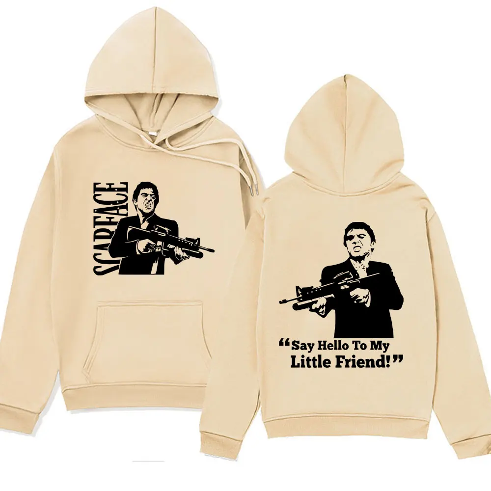 90s Vintage Al Pacino As Tony Montana Scarface Movie Say Good Night To The Bad Guy Slogan Graphic Print Hoodie Men Sweatshirt