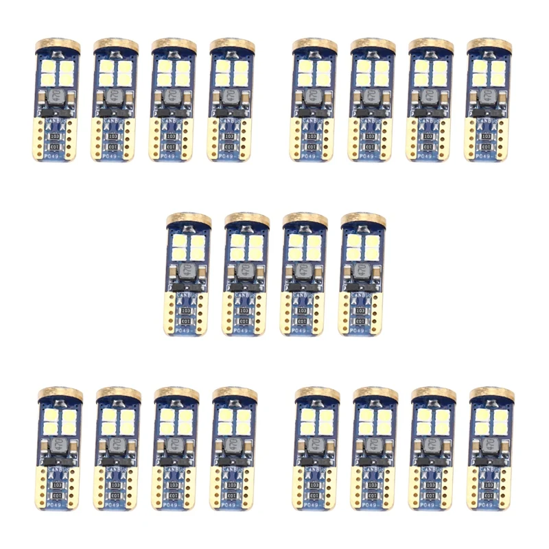 

Автомобильная лампа T10 168 Φ, 20 шт., 194 W5W 12-Smd 3030, чипсет светодиодный, Лампы Canbus