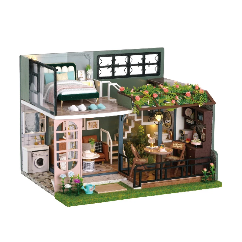 DIY Wooden House Assemble Dollhouse Kit Wooden Miniature Doll