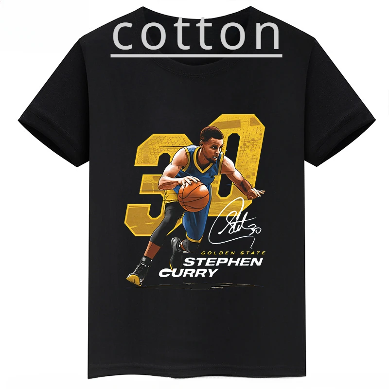 thumbnail image 1 of Camiseta de algodón negra de verano de manga corta con estampado de Stephen Curry para niños, camisetas deportivas para niños y niñas, ropa adecuada para fanáticos, 1 of 4