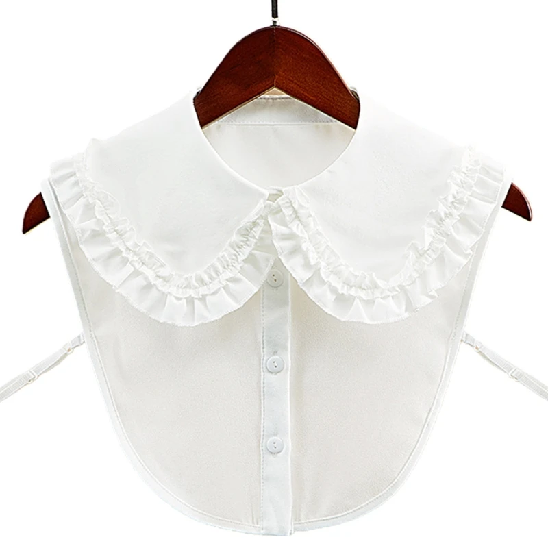

Women Girls Detachable False Collar Sweet Lapel Half Shirt Blouse Button White Decorative Necklace Dickey
