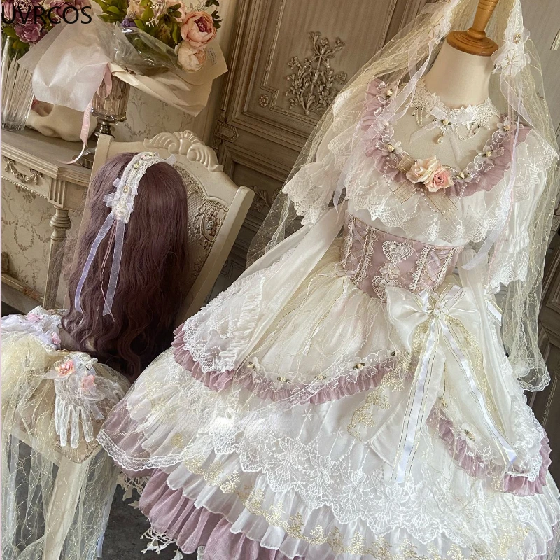 Lolita Dress Lolita Suspender Dress Lolita Cosplay Costumes Japanese Sweet Kawaii Lolita Dress Women Victorian Vintage Princess Party Wedding Dresses Girly Lace Bow Elegant Lolita Clothing