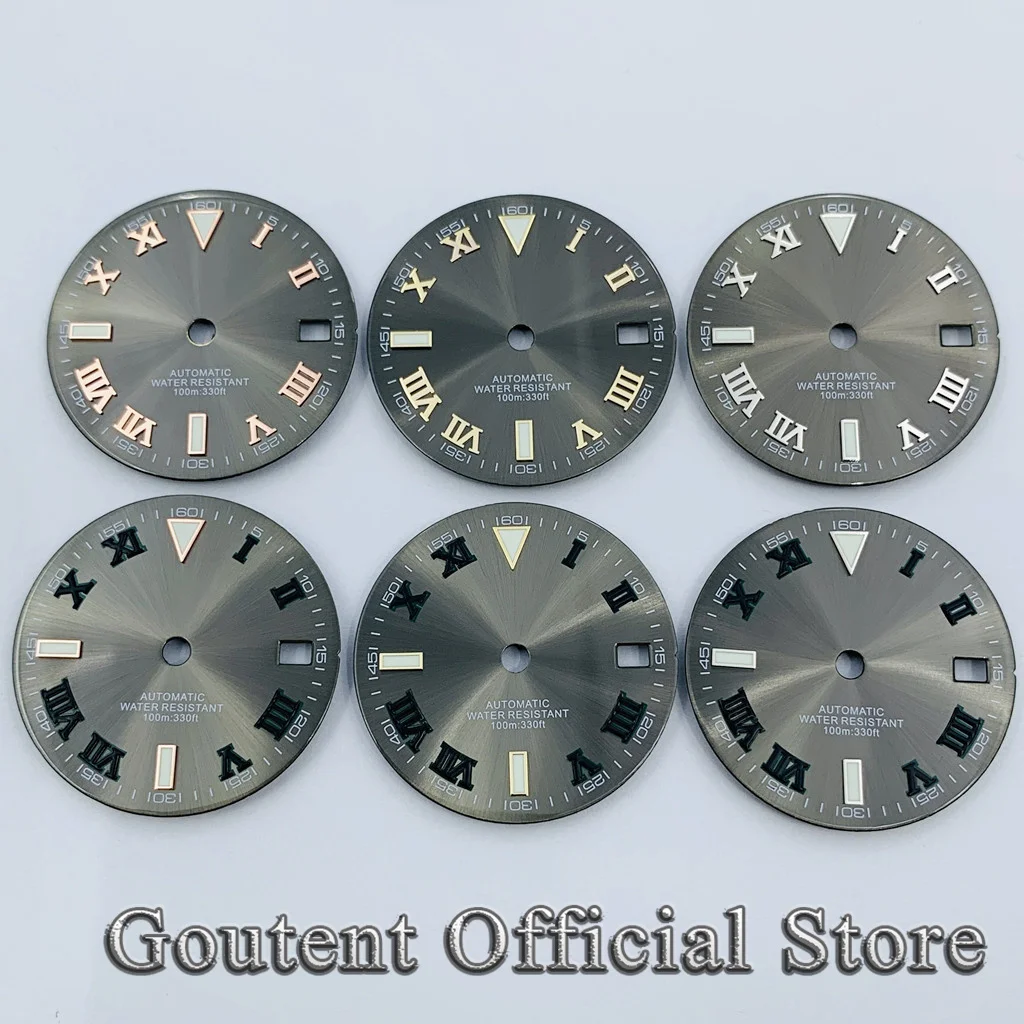 Watch face accessories watch dial accessories 29mm Sterile Black White Gray Blue Roman Numeral Watch Dial Fit NH34 NH35 Movement Fit 3 O'clock Crown 3.8 O'clock Crown