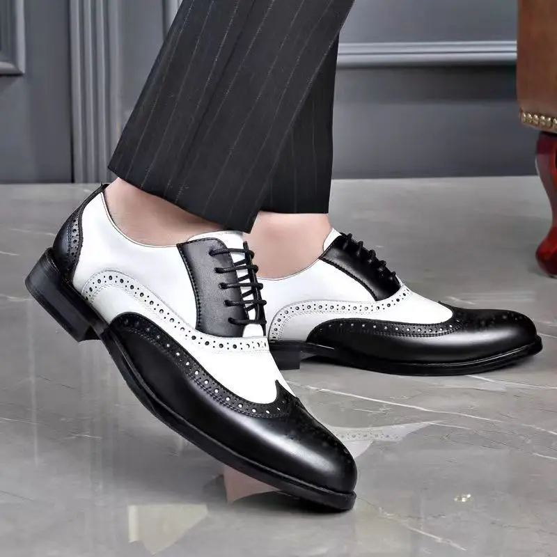 Luxury Men Brogue Shoes High Quality Lace-Up Dress Shoes Men All Match Oxford Shoe Fashion Point Toe Party Wedding mens brogue shoes