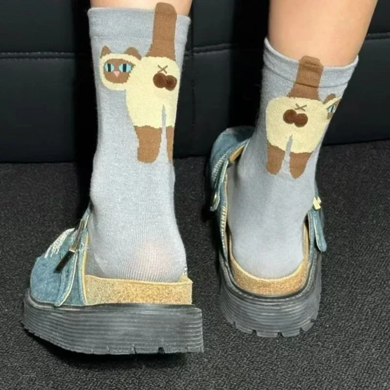 Funny Casual 3D Cartoon Cat Ding Bell Kawaii Cat Egg Socks Women Men Cotton Breathable Soft Socks Novelty Gift for Cat Lovers