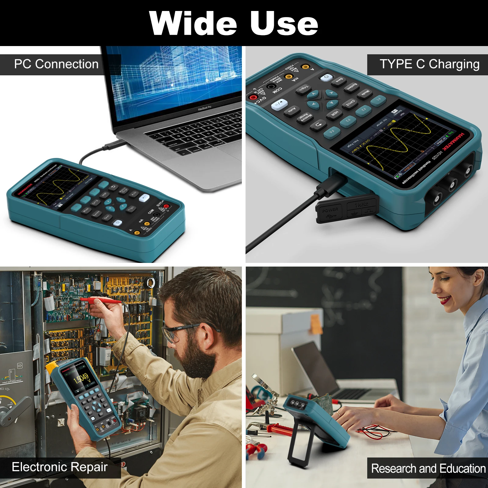 Hanmatek Digital Oscilloscope Multimeter Signal Generator Source 3 in 1 Multifunction 2 Channel Electronic Component Tester