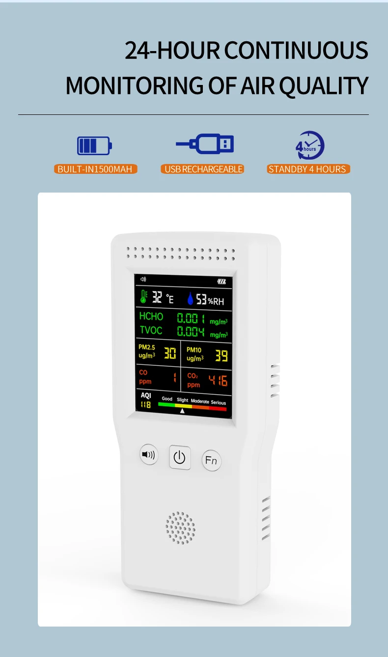 lcd pm2.5 pm10 hcho tvoc co co2