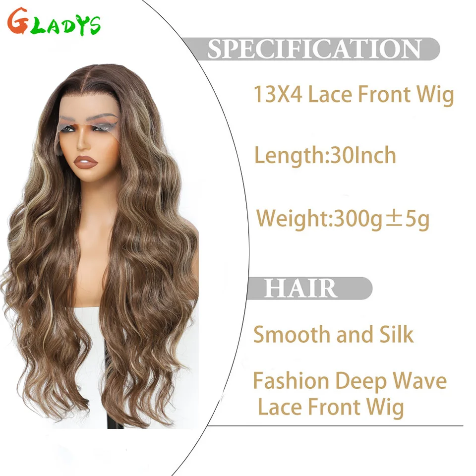 Gladys 320G 13x4 Highlight Body Wave Transparent Lace Front Wigs 30 Inch Ombre Brown Loose Wave Synthetic Hair Daily Life Wigs 3