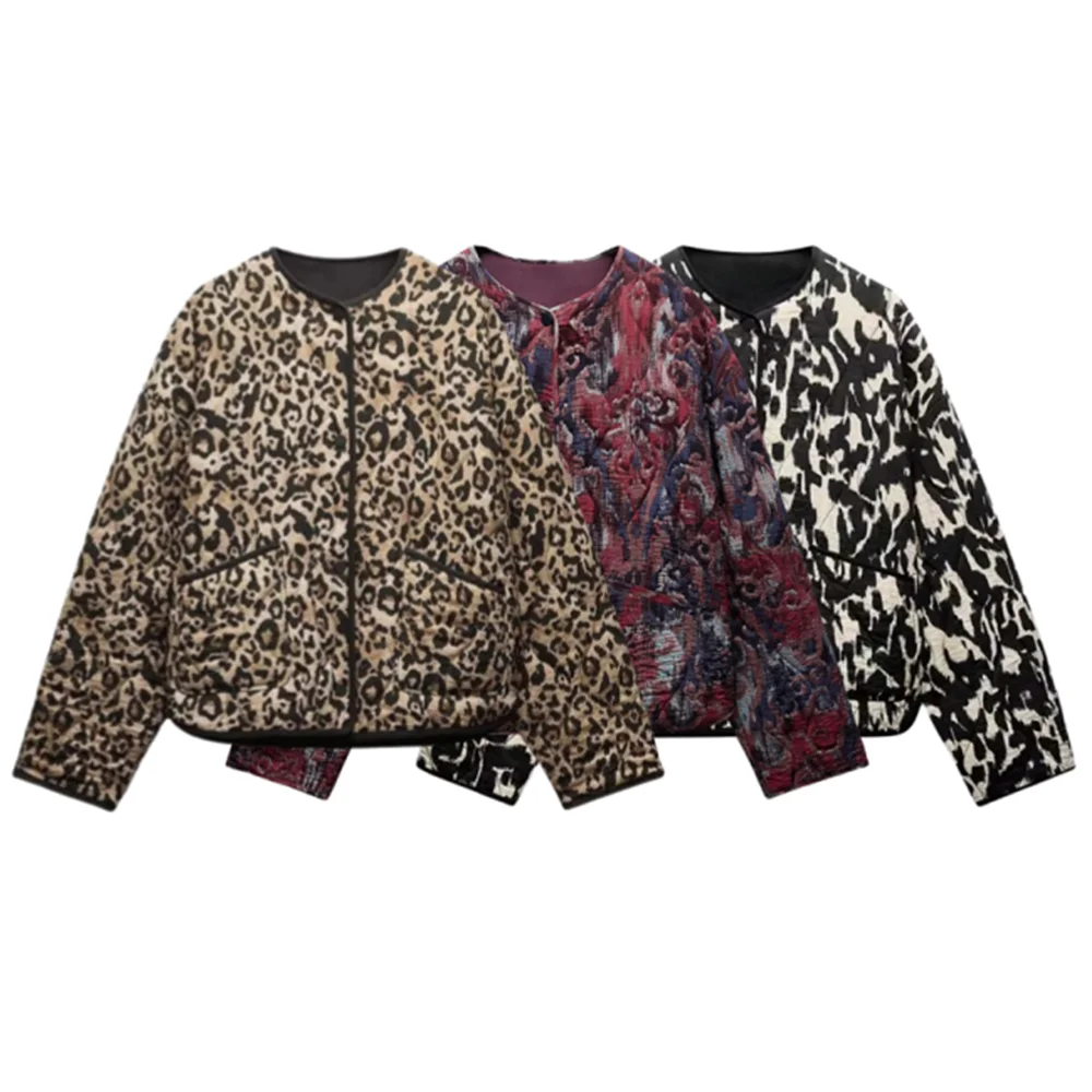 Women's Leopard Print Quilted Cotton Jacket