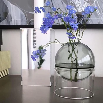 Mini Round Flower Vase Hydroponic Container Micro Landscape Glass Ecological Bottle Borosilicate Glass Bottle With Home Decorate 4